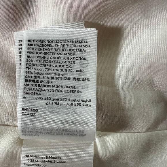 H&M Linen Blend Floral Off the Shoulder A-Line Midi Dress Women's Size M Cream - Picture 6 of 6